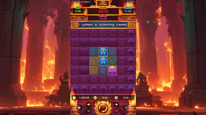 Treasures of Hades 2 – Hoofdscherm van de slot met 3x3 rollen en 20 betways van Rectangle Games